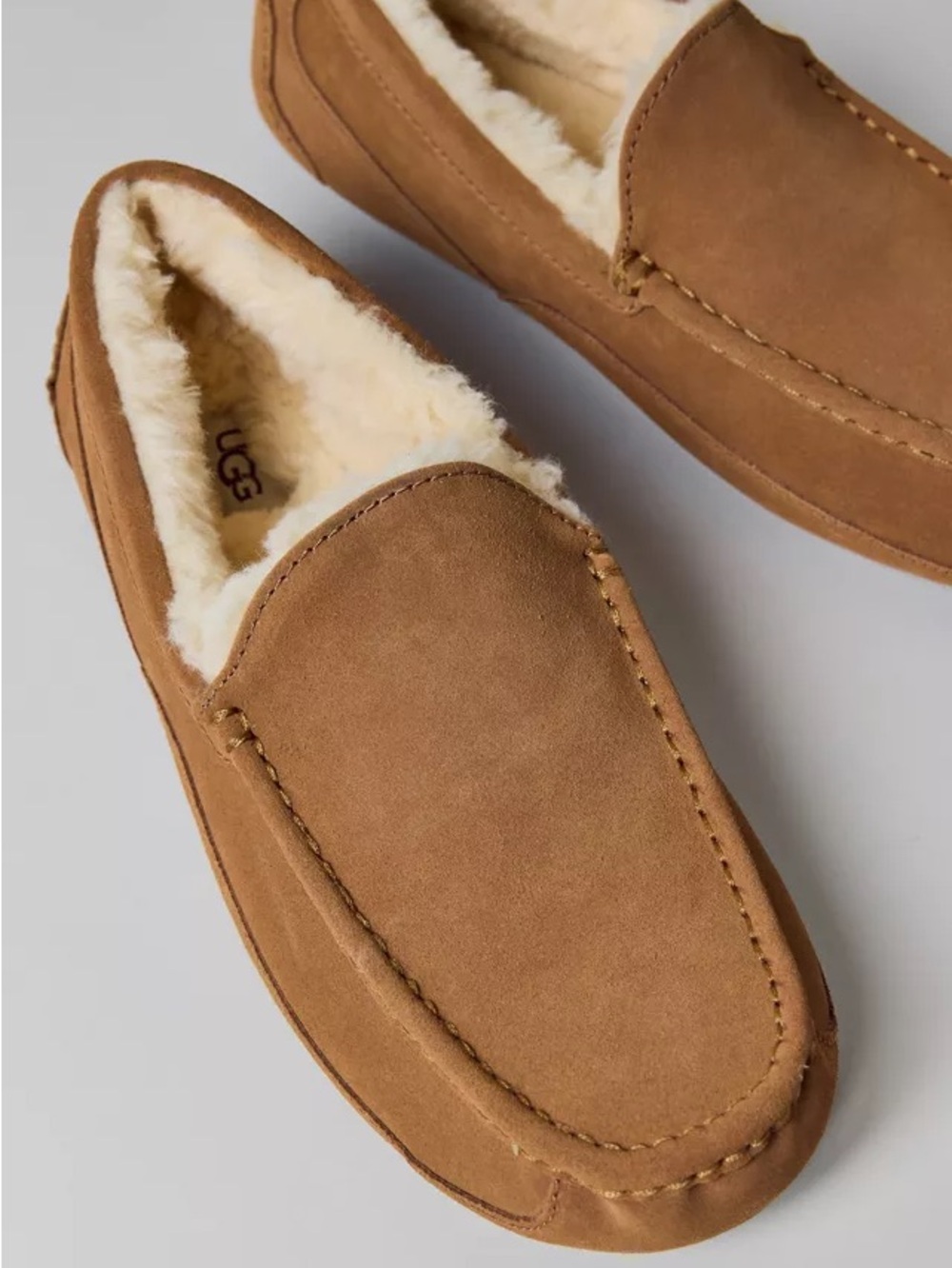 UGG Ascot Chestnut Brown Suede Plush-Lined Moccasin Slippers